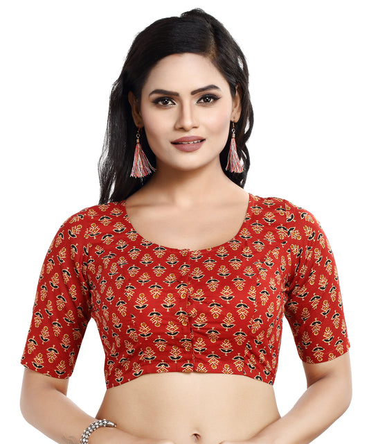 Women's Cotton Floral Print Half Sleeve Saree Blouse