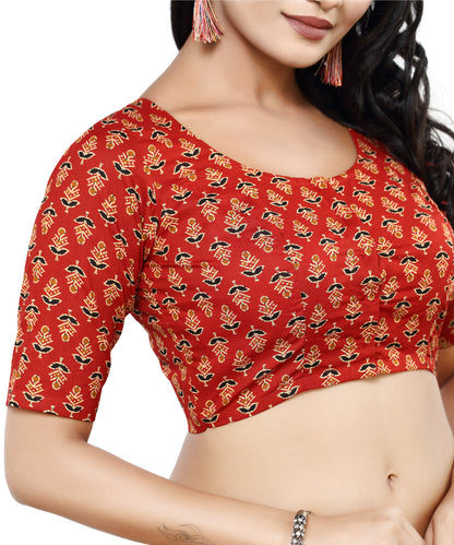 Women's Cotton Floral Print Half Sleeve Saree Blouse