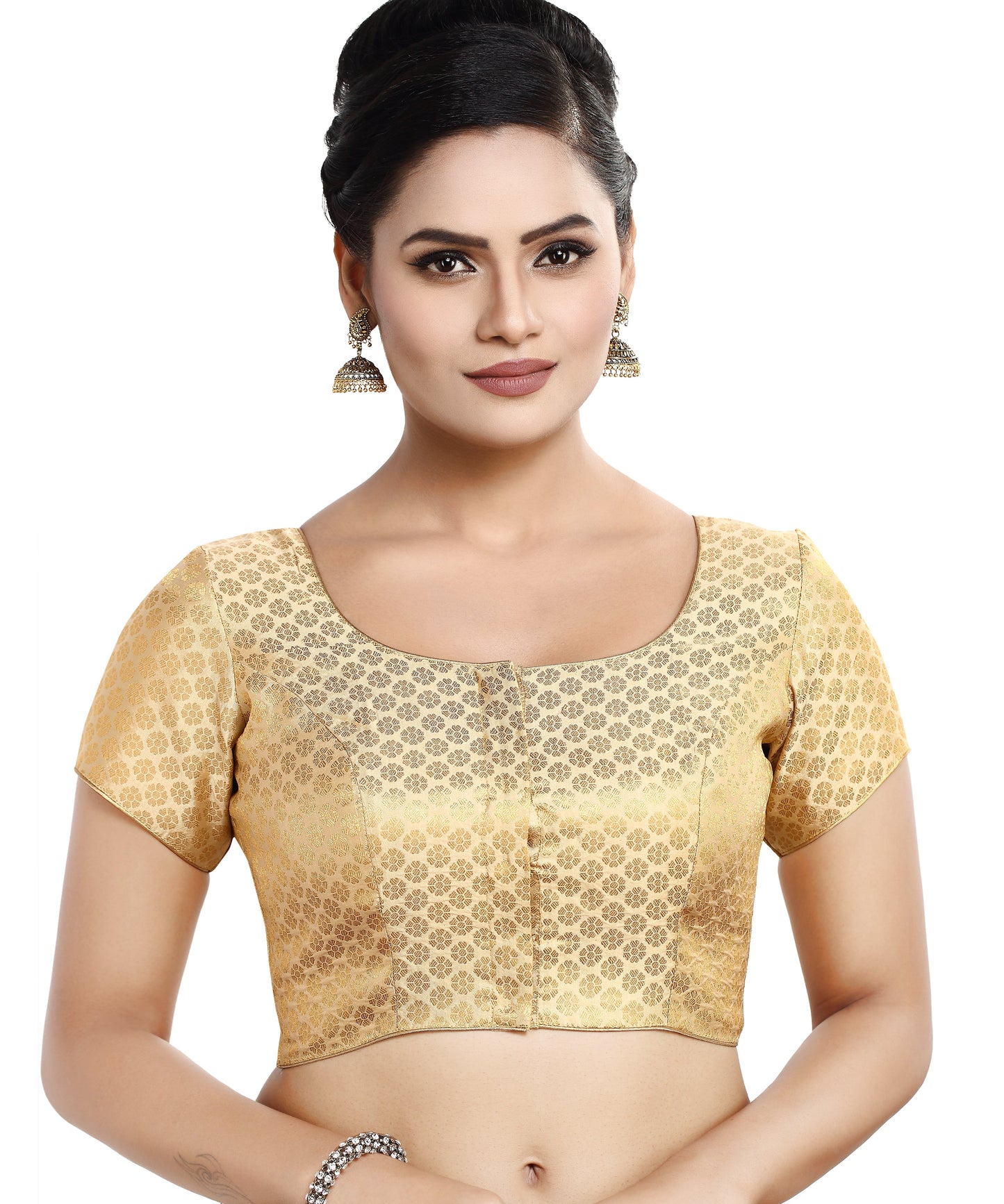 Women's Short Sleeves Banaras Brocade Readymade Saree Blouse