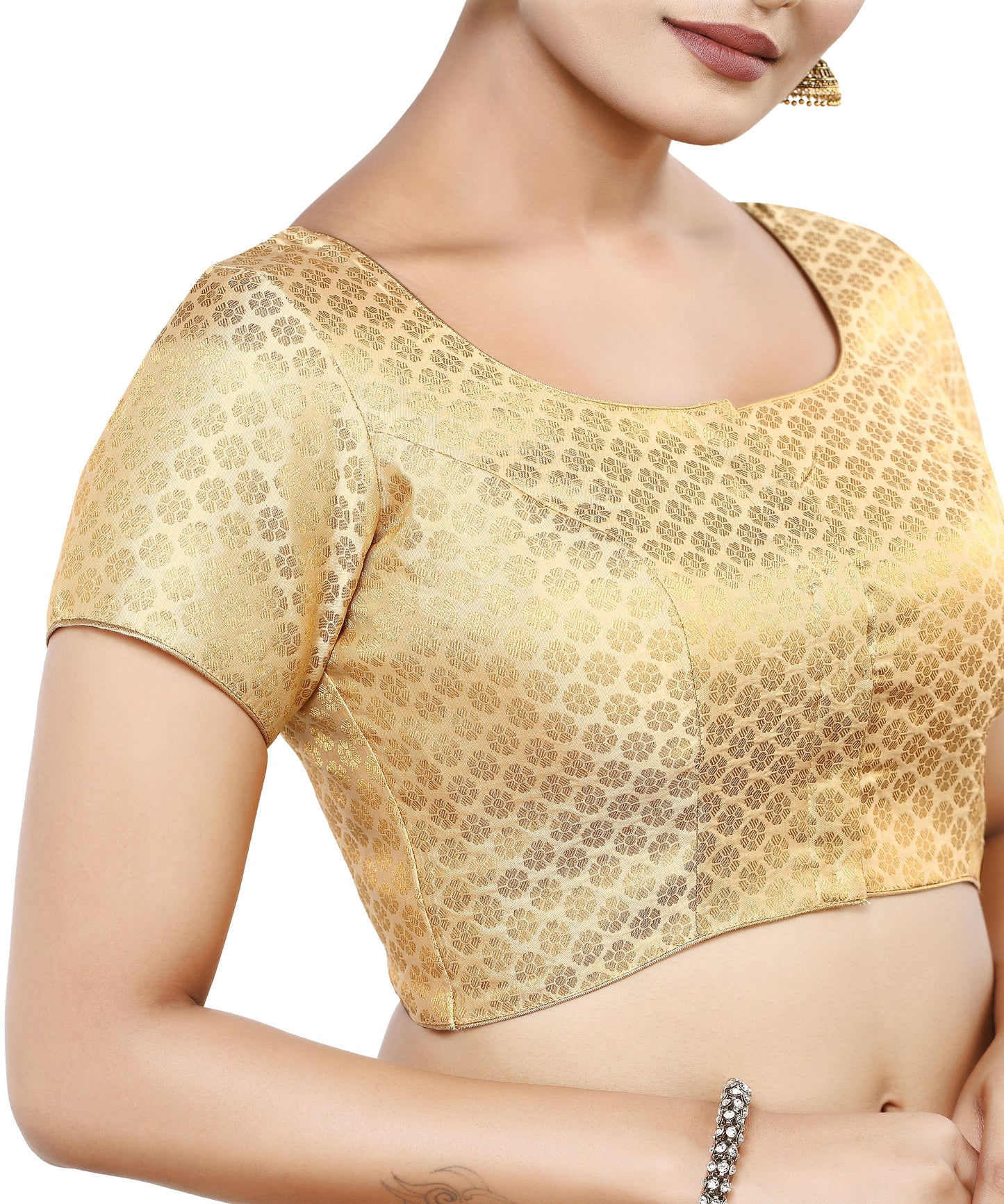 Women's Short Sleeves Banaras Brocade Readymade Saree Blouse