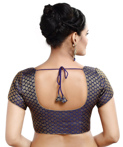 Women's Short Sleeves Banaras Brocade Readymade Saree Blouse