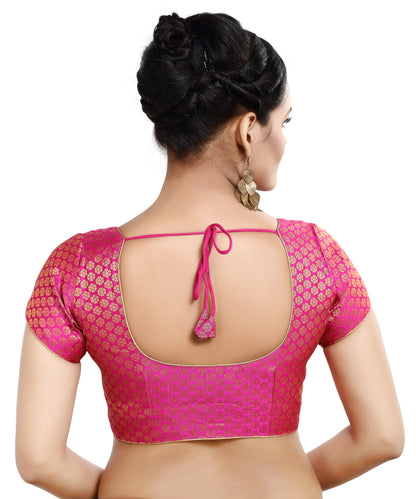 Women's Short Sleeves Banaras Brocade Readymade Saree Blouse