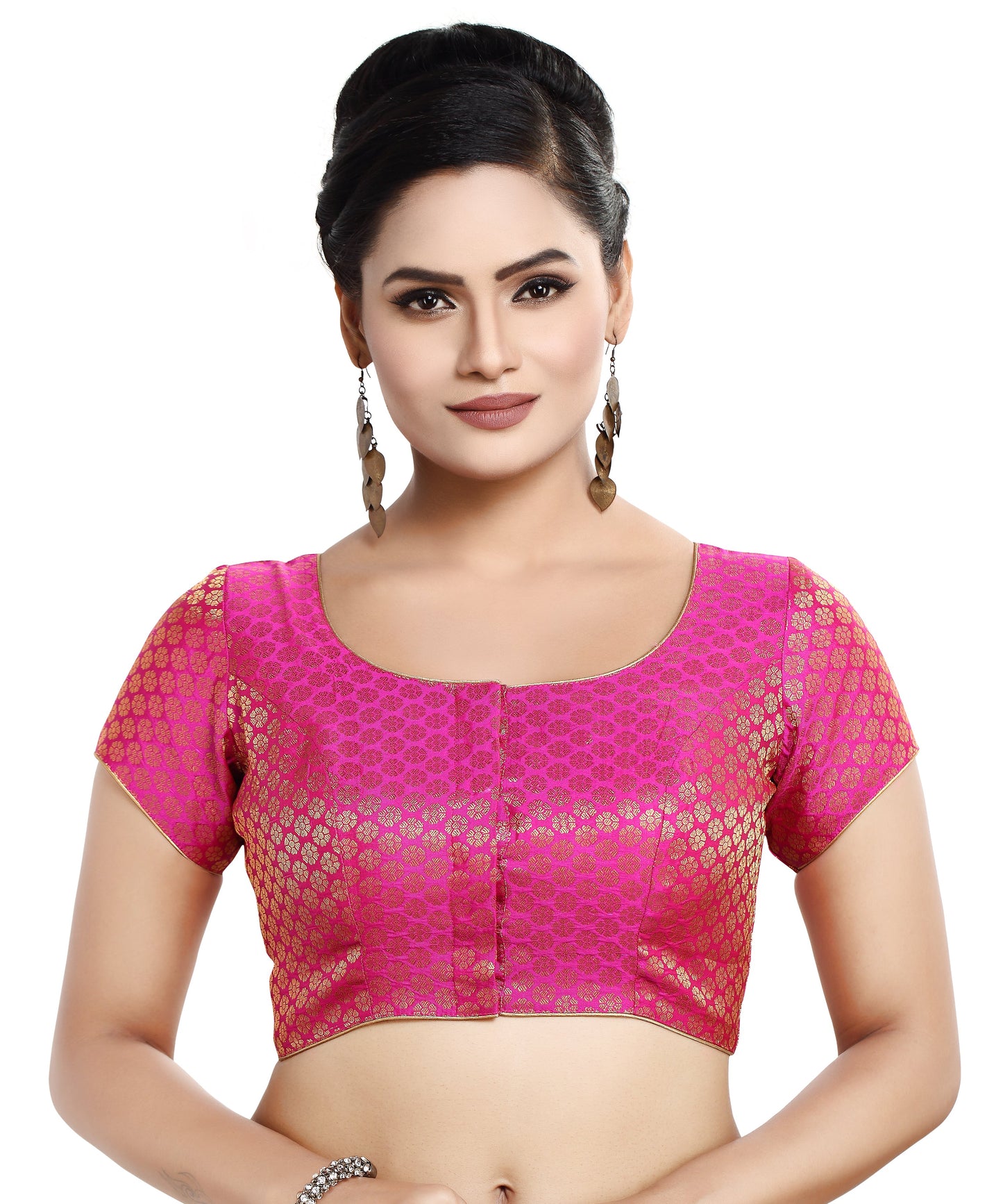 Women's Short Sleeves Banaras Brocade Readymade Saree Blouse