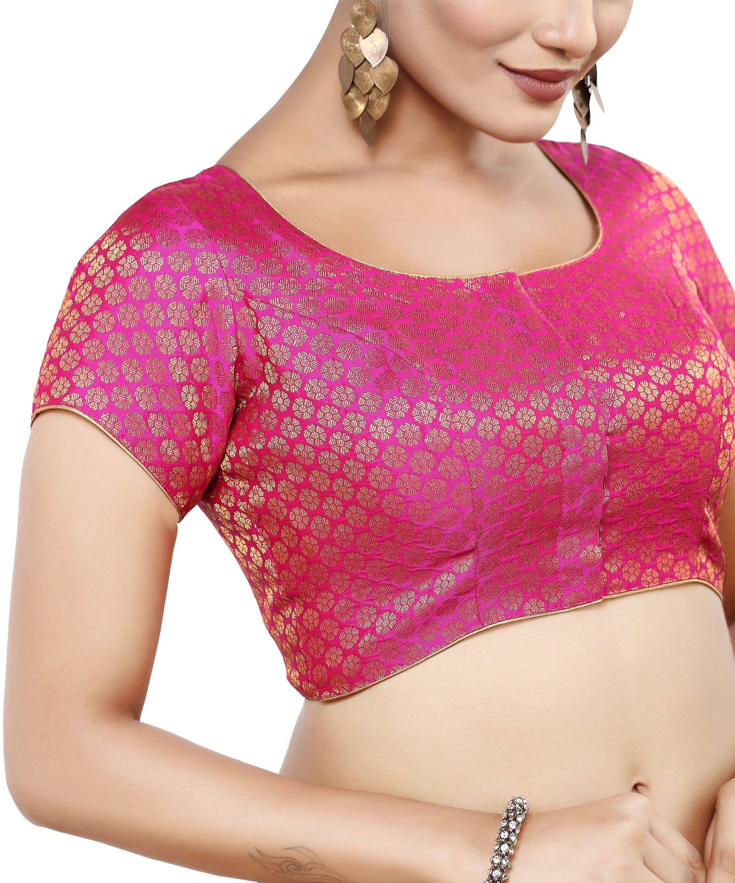 Women's Short Sleeves Banaras Brocade Readymade Saree Blouse