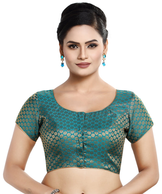 Women's Short Sleeves Banaras Brocade Readymade Saree Blouse