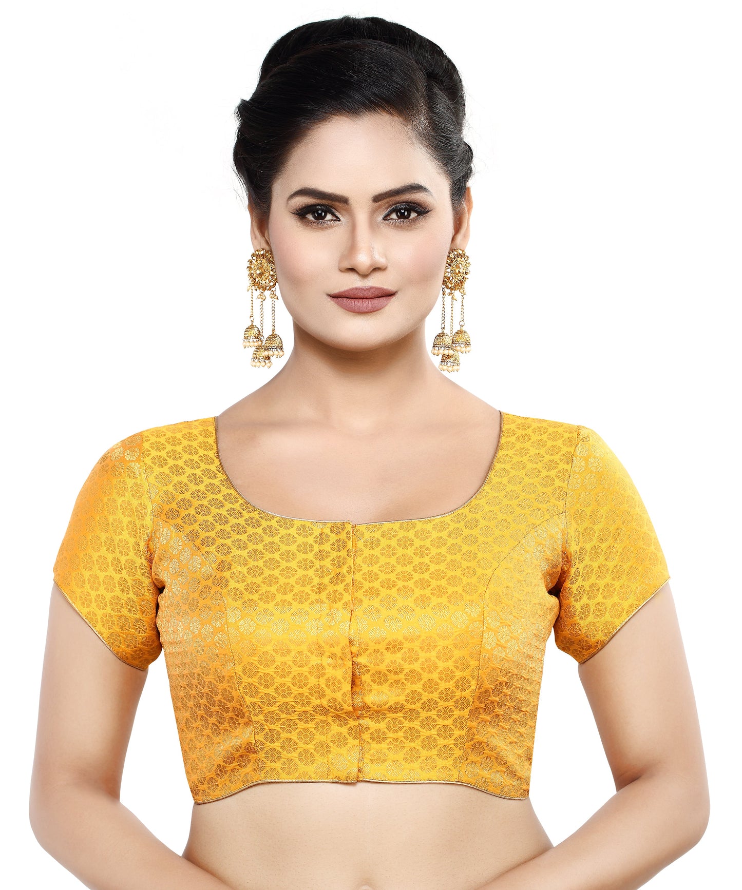 Women's Short Sleeves Banaras Brocade Readymade Saree Blouse