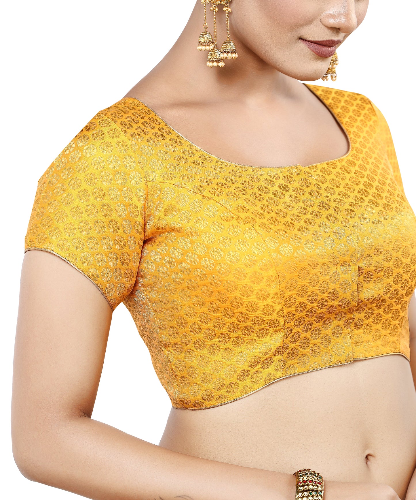 Women's Short Sleeves Banaras Brocade Readymade Saree Blouse