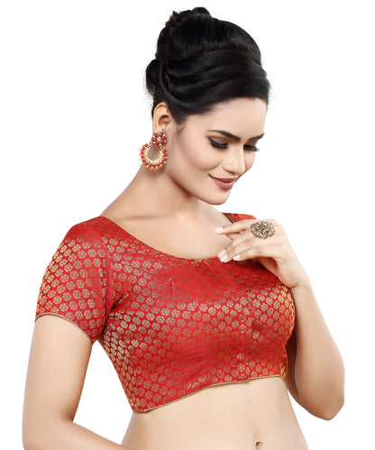 Women's Short Sleeves Banaras Brocade Readymade Saree Blouse