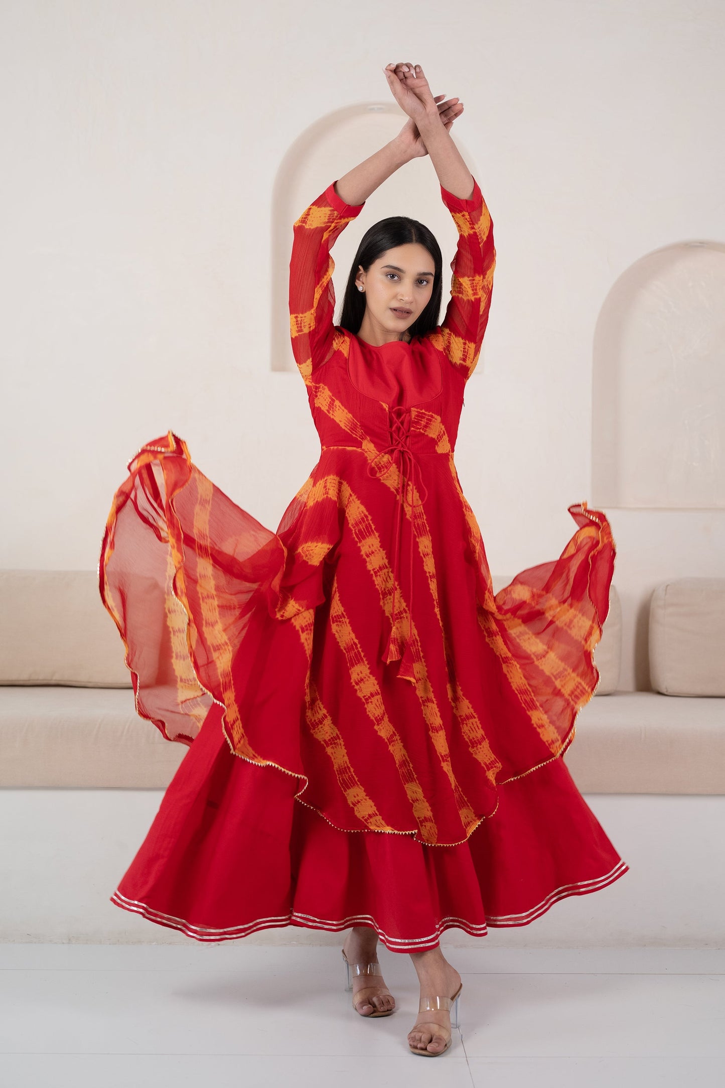 Women’S Red Anarkali Gown - (1Pc Set)