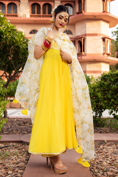 Women's YELLOW BERRY COTTON ANARKALI SET- Pomcha Jaipur