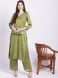 Women's Glam Green Embroidered Kurti With Straight Palazzo