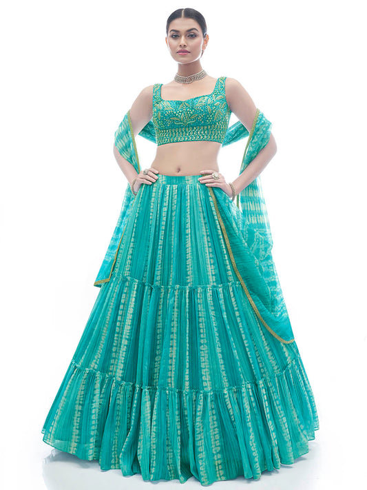 Women's Sea Green Jaquard Embroidered Designer Lehenga