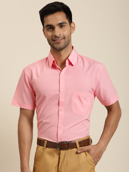 Men's Cotton Pink Half sleeves Formal Shirt