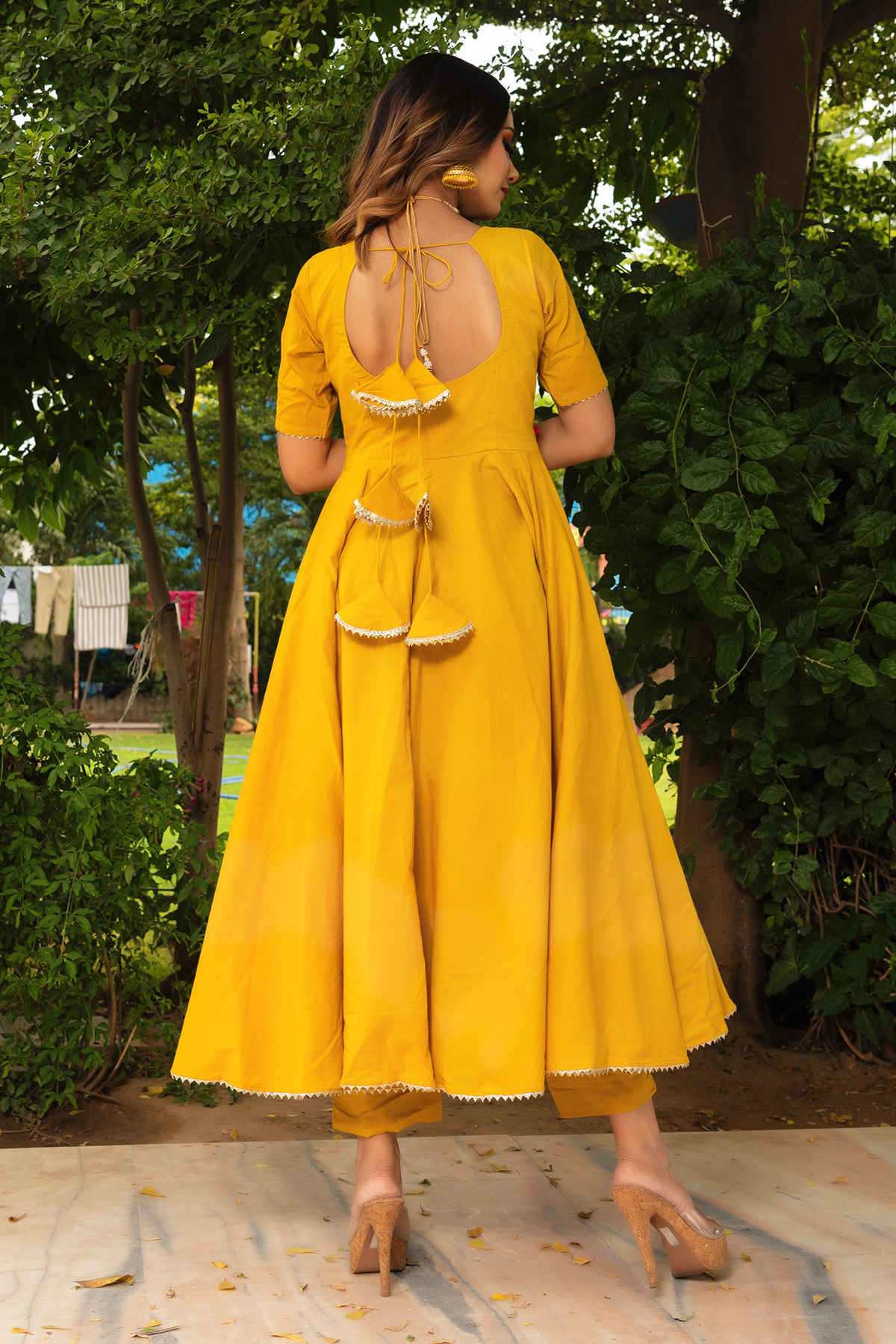 Women's Yellow Anarkali suit set with Pants & Dupatta (3pcs set) - Pomcha Jaipur