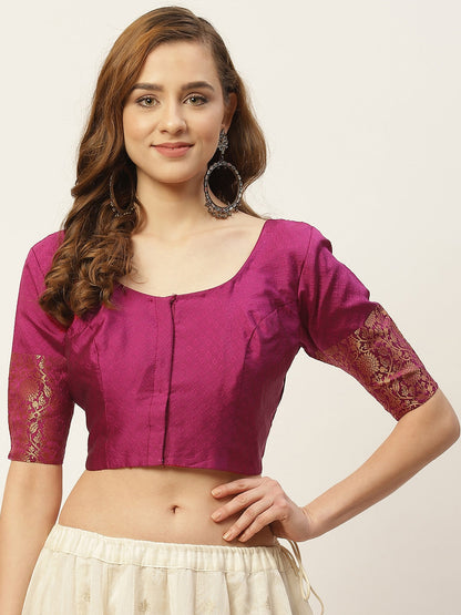 Women's Wine Purple Brocade Blouse - (1pc set