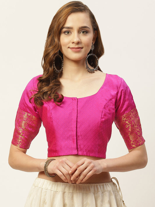 Women Pink Brocade Saree Blouse  (1pc)