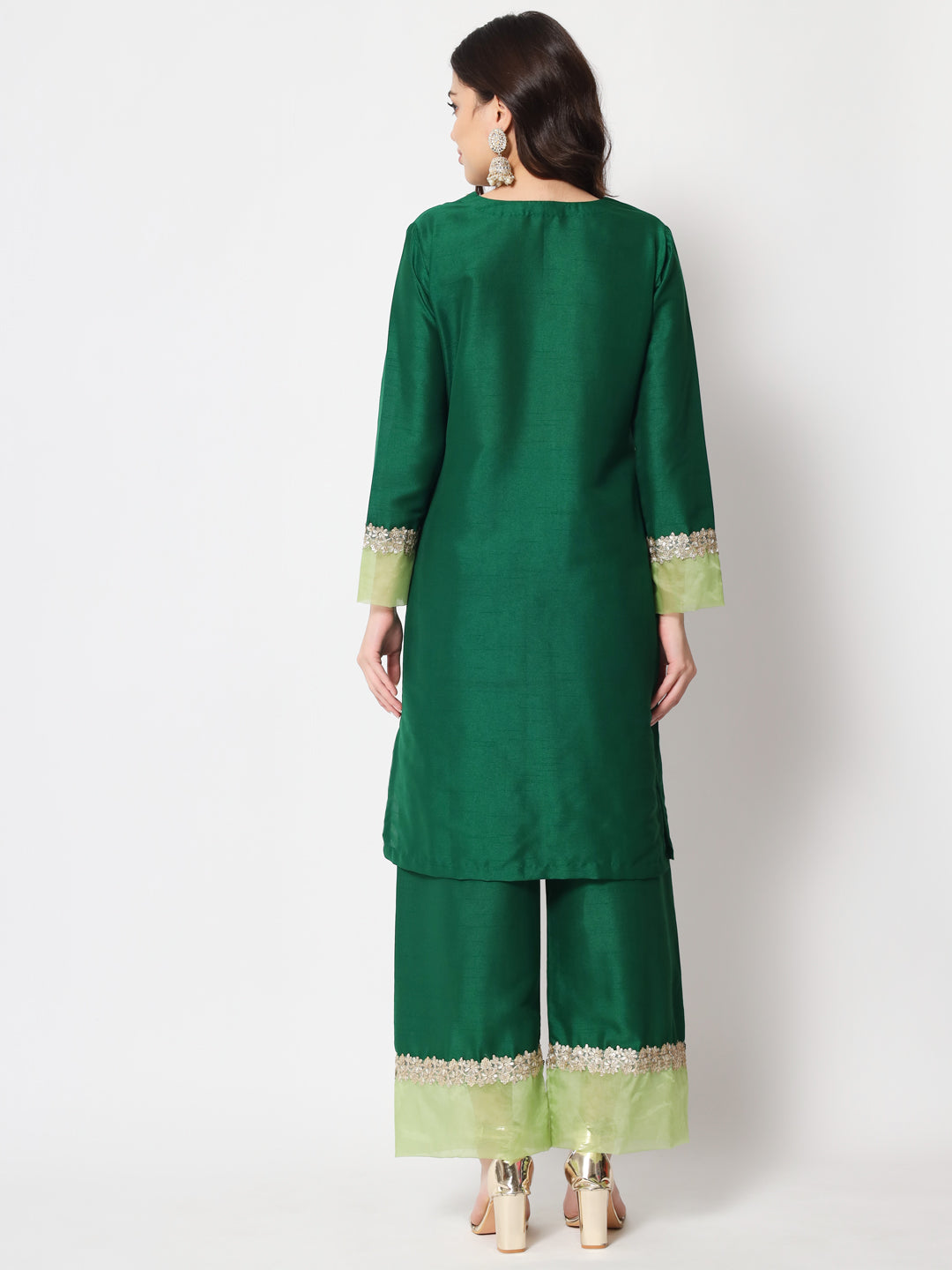 Women's Dazzling Green Straight Kurti With Straight Palazzo