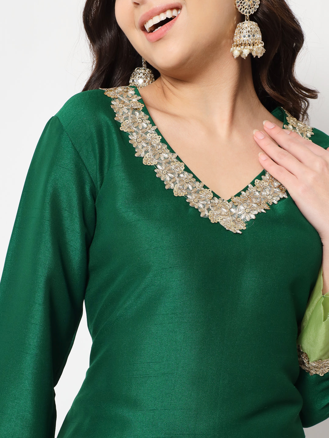 Women's Dazzling Green Straight Kurti With Straight Palazzo