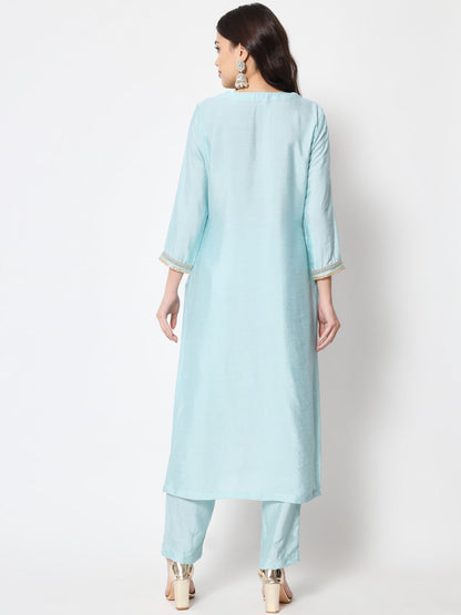 Women's Blue Smiles Straight Kurti With Pants