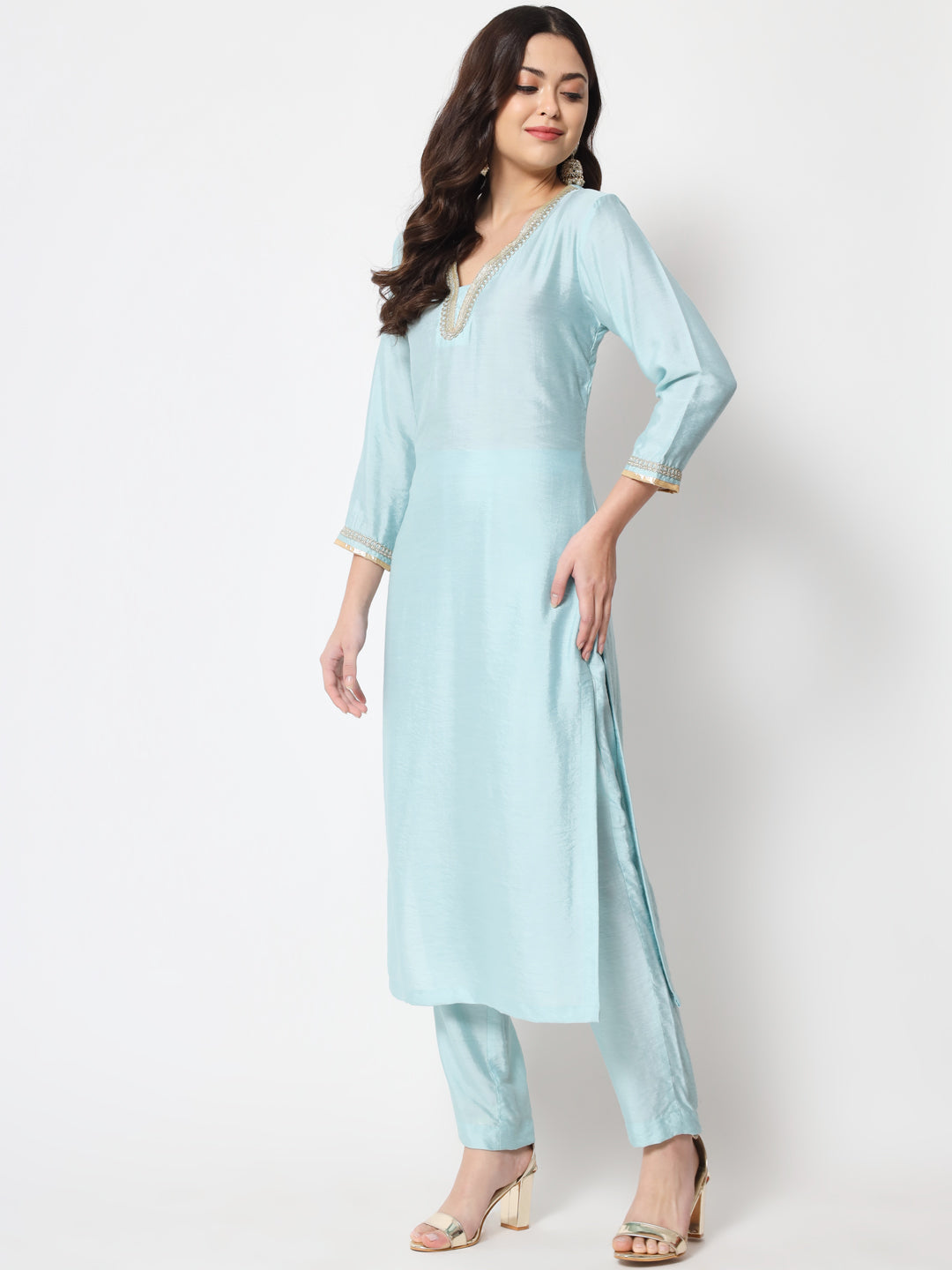 Women's Blue Smiles Straight Kurti With Pants