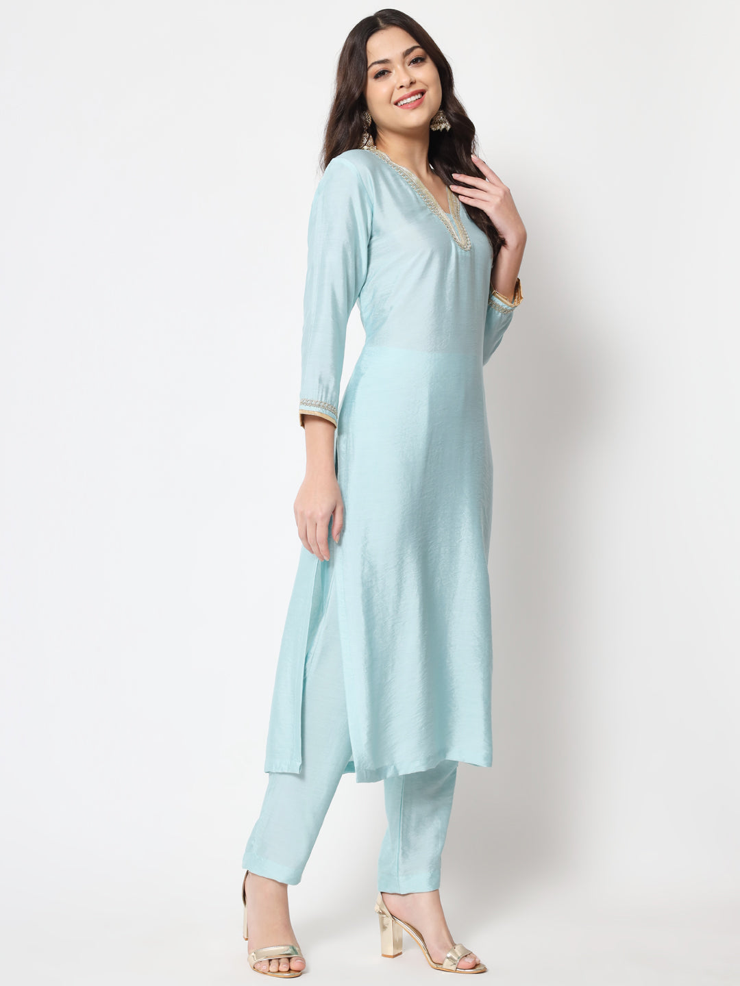 Women's Blue Smiles Straight Kurti With Pants