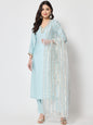 Women's Blue Smiles Straight Kurti With Pants And Dupatta