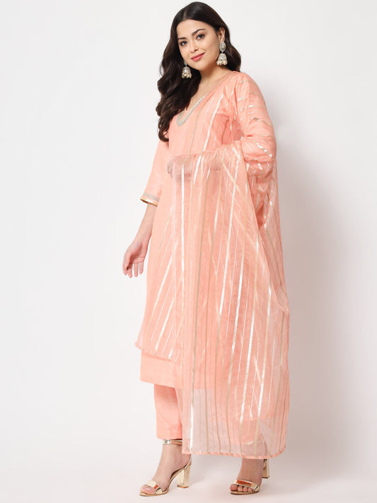 Women's Peach Smiles Straight Kurti With Pants And Dupatta