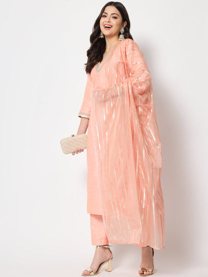 Women's Peach Smiles Straight Kurti With Pants And Dupatta