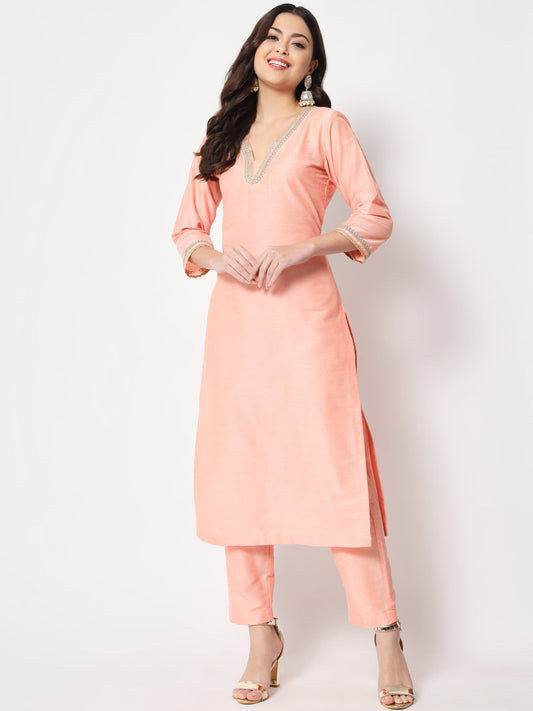 Women's Peach Smiles Straight Kurti With Pants