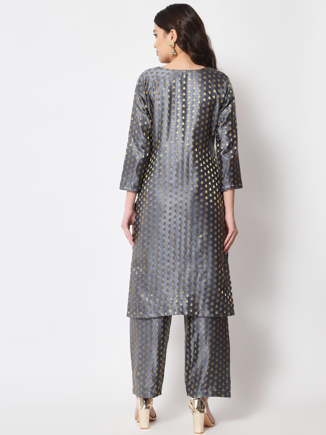 Women's Sahiba Gray Brocade With Straight Palazzo