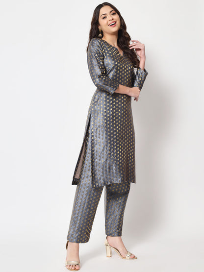 Women's Sahiba Gray Brocade With Straight Palazzo