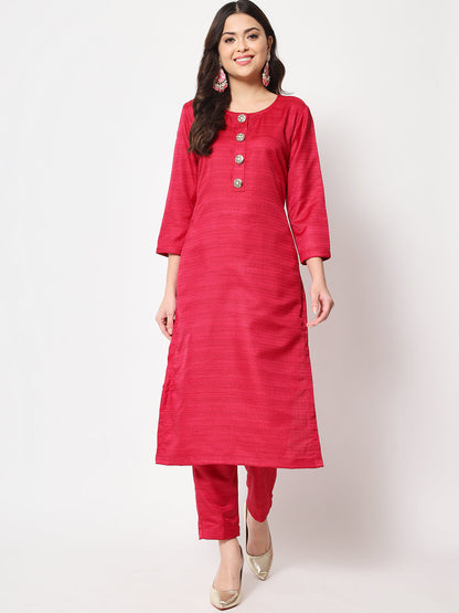 Women's Pink Kundan Silk Kurti With Straight Pants