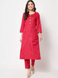 Women's Pink Kundan Silk Kurti With Straight Pants