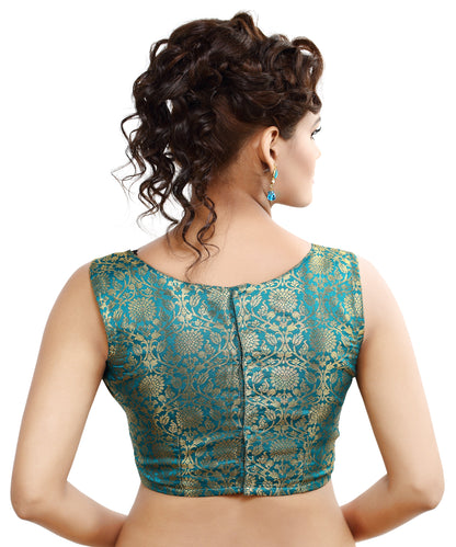 Women's Traditional Rich Banaras Brocade Sleeveless Readymade Saree Blouse