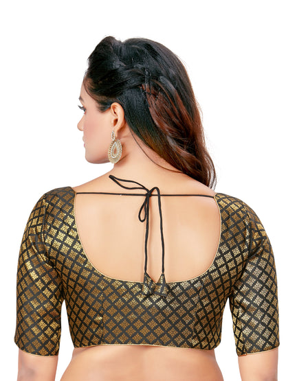 Women's Polyester Brocade Readymade Saree Blouse With Elbow Length Sleeves