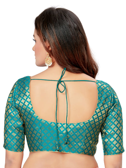 Women's Polyester Brocade Readymade Saree Blouse With Elbow Length Sleeves