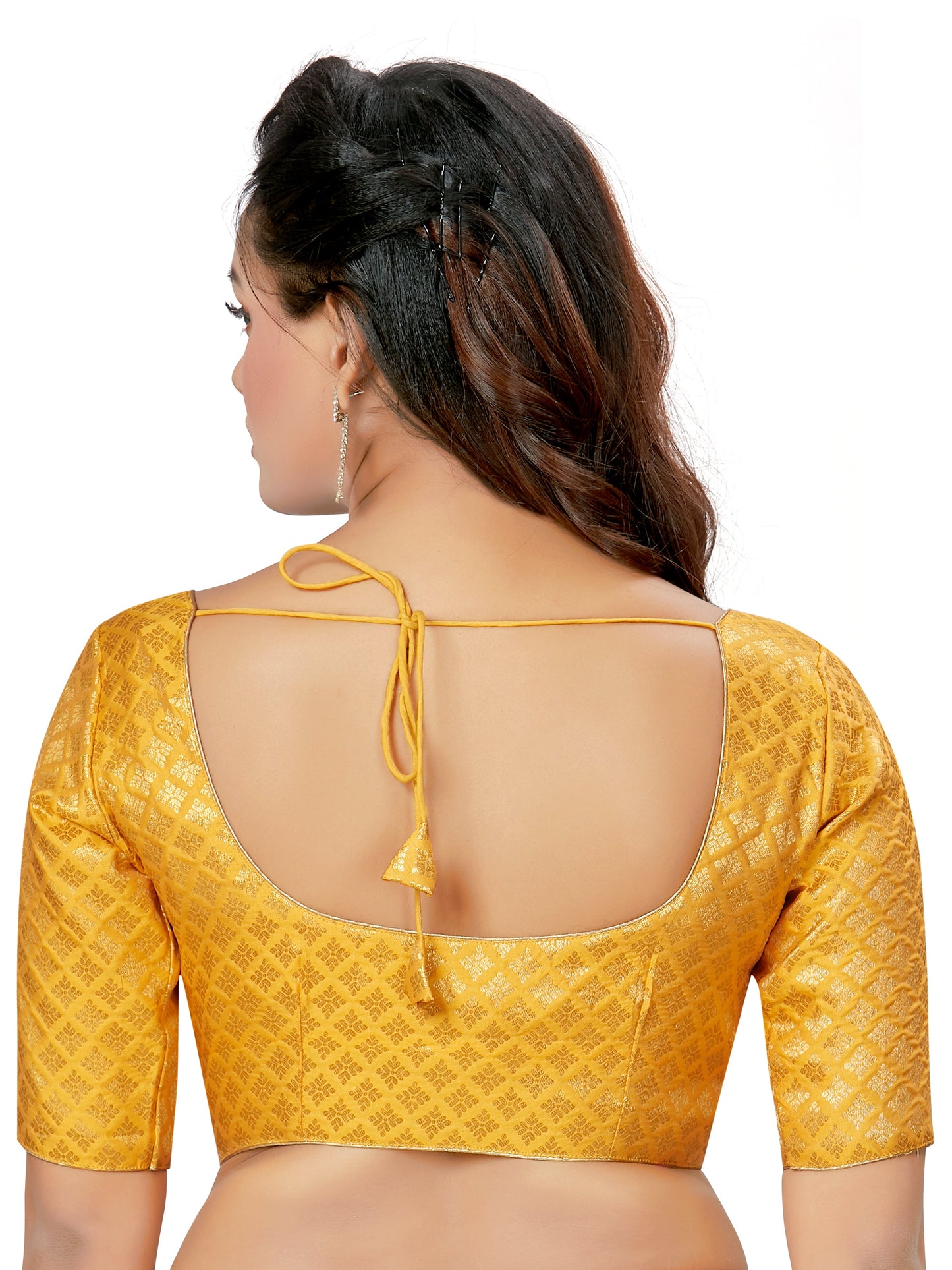 Women's Polyester Brocade Readymade Saree Blouse With Elbow Length Sleeves