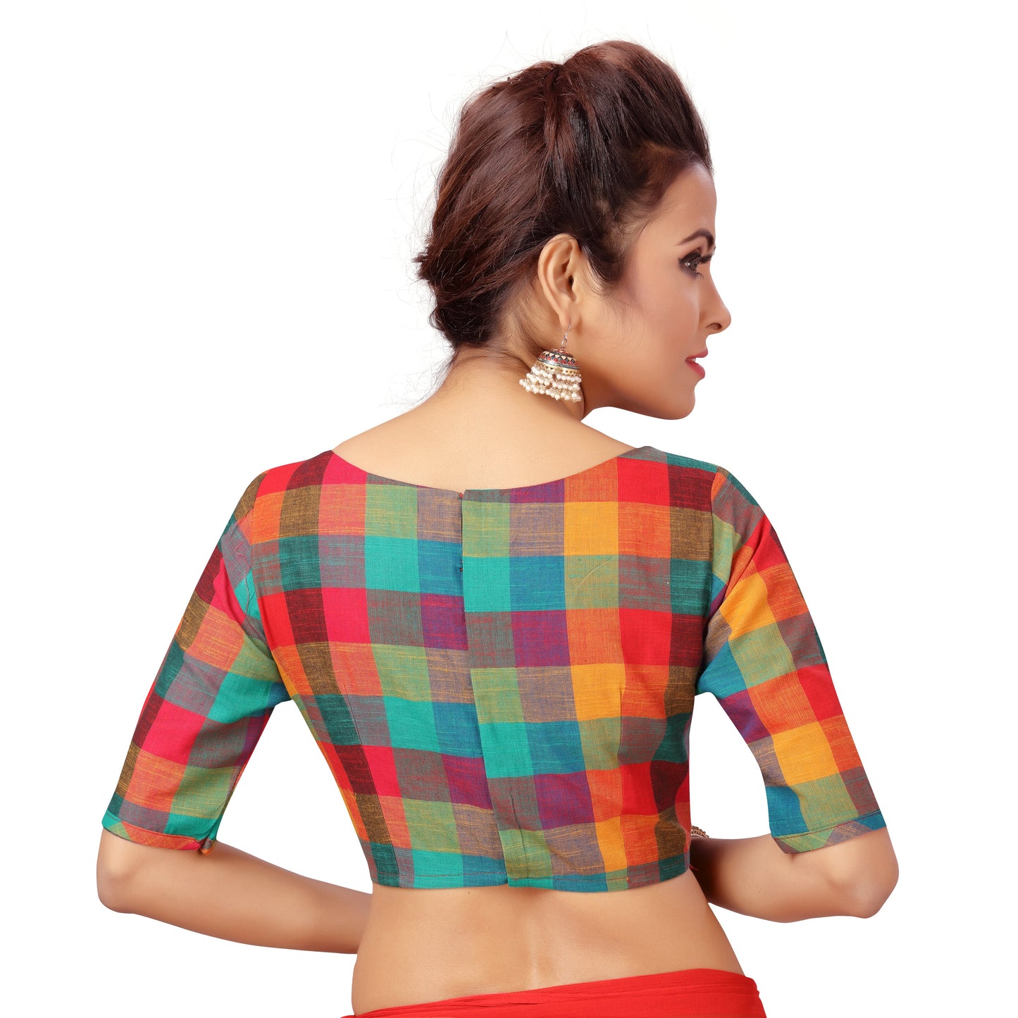 Women's Multicoloured Madras Checks Blouse - (1pc set)