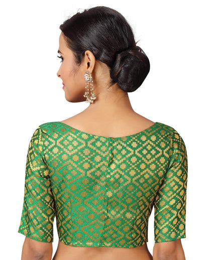 Women Green Brocade Saree Blouse  (1pc)