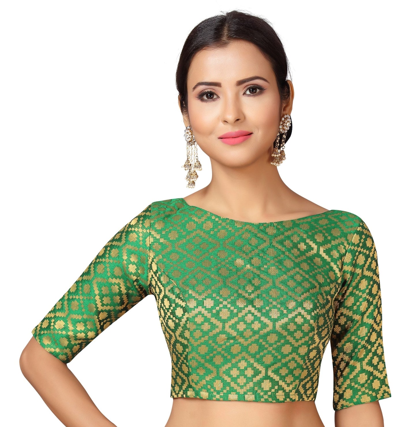 Women Green Brocade Saree Blouse  (1pc)