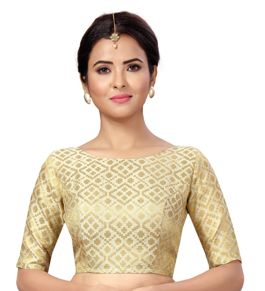 Women Cream Brocade Saree Blouse  (1pc)