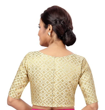 Women Cream Brocade Saree Blouse  (1pc)