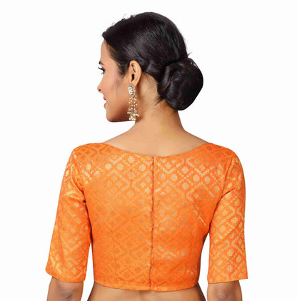 Women Orange Brocade Saree Blouse  (1pc)