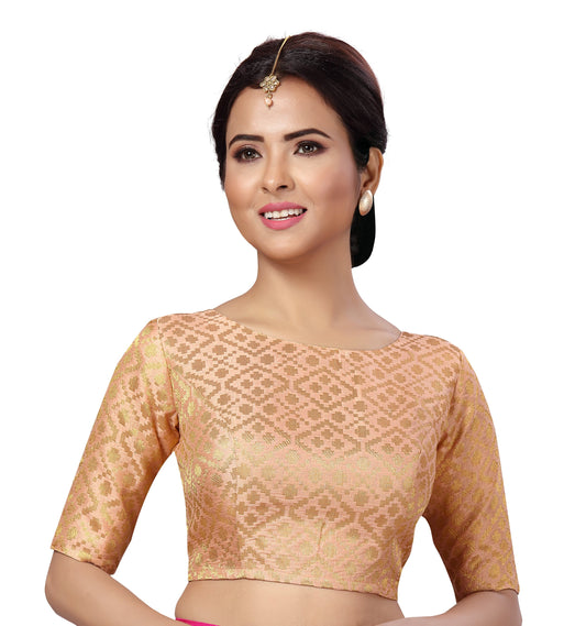 Women Peach Brocade Saree Blouse  (1pc)