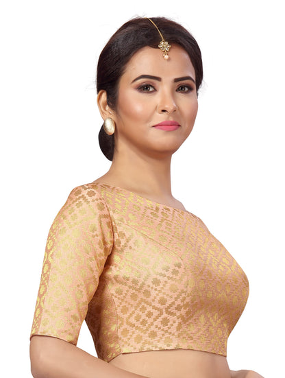 Women Peach Brocade Saree Blouse  (1pc)