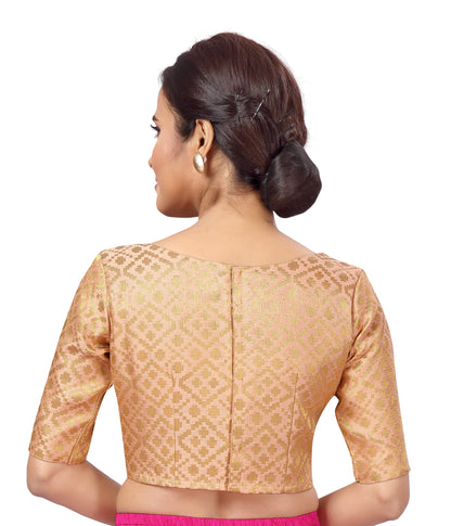 Women Peach Brocade Saree Blouse  (1pc)