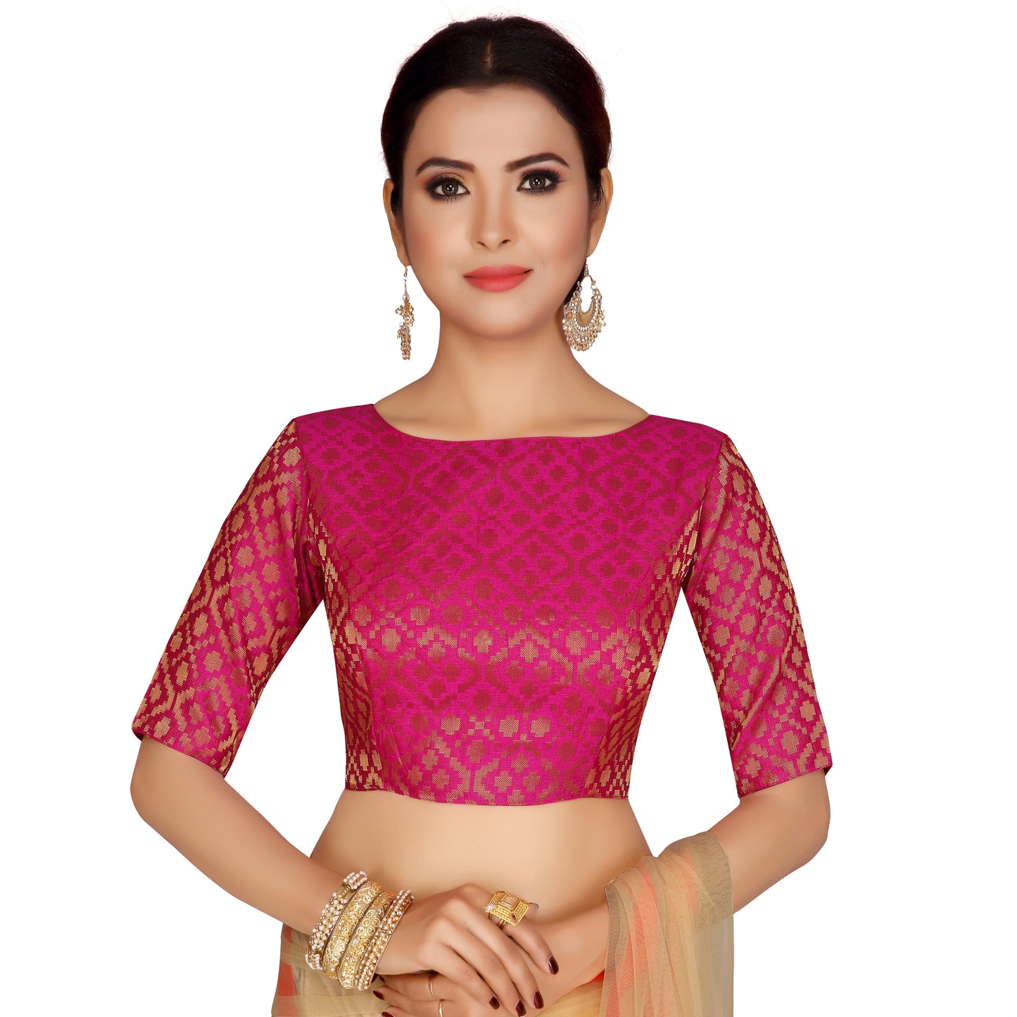 Women Pink Brocade Saree Blouse  (1pc)