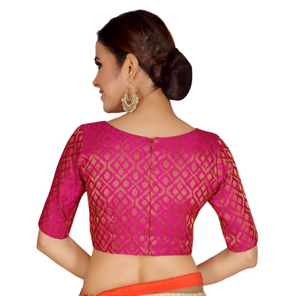 Women Pink Brocade Saree Blouse  (1pc)