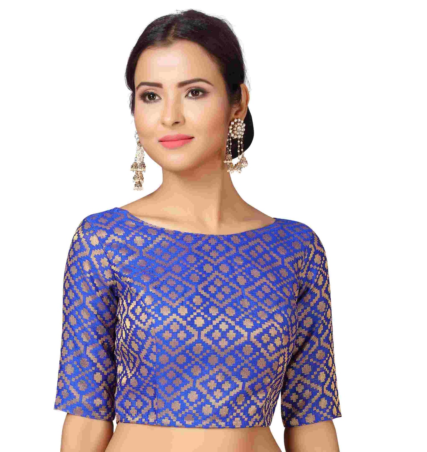 Women's Royal Blue Brocade Blouse - (1pc set)