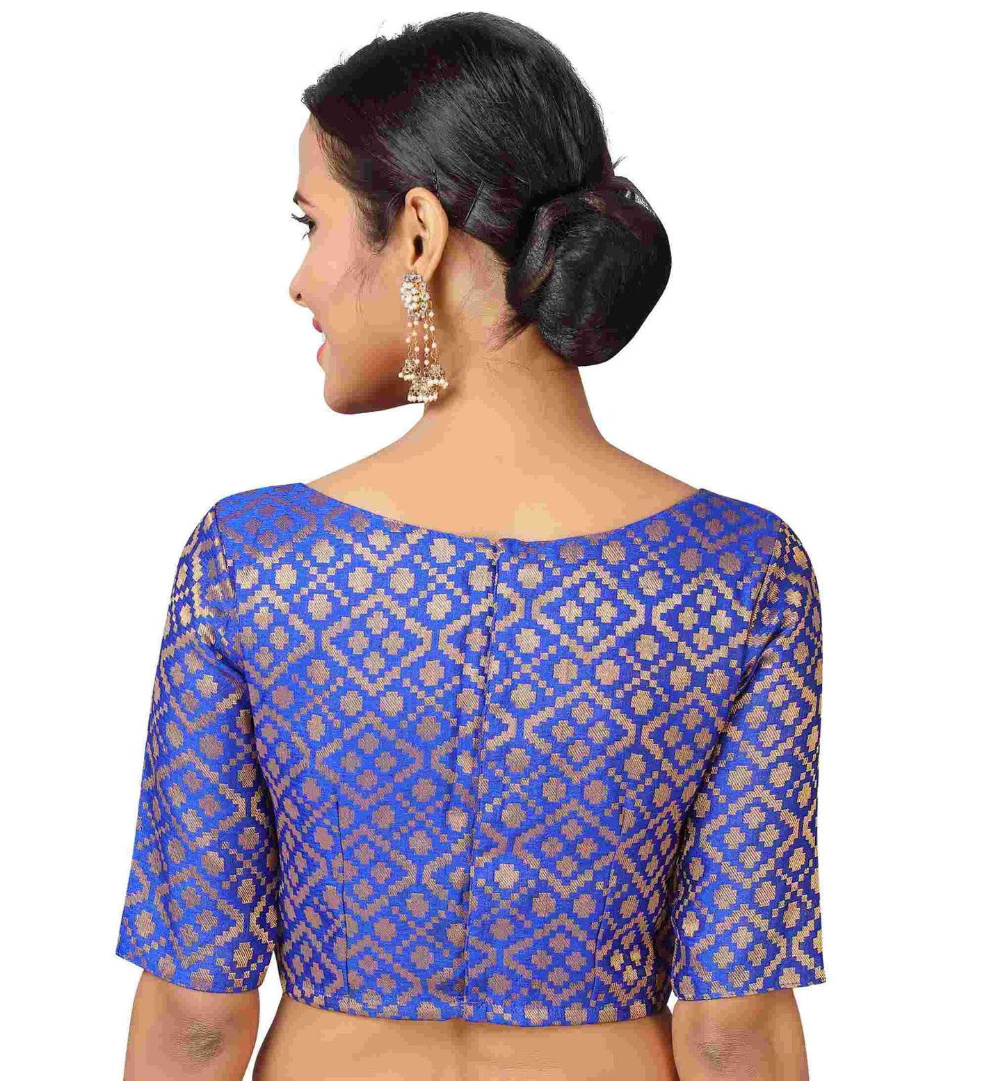 Women's Royal Blue Brocade Blouse - (1pc set)